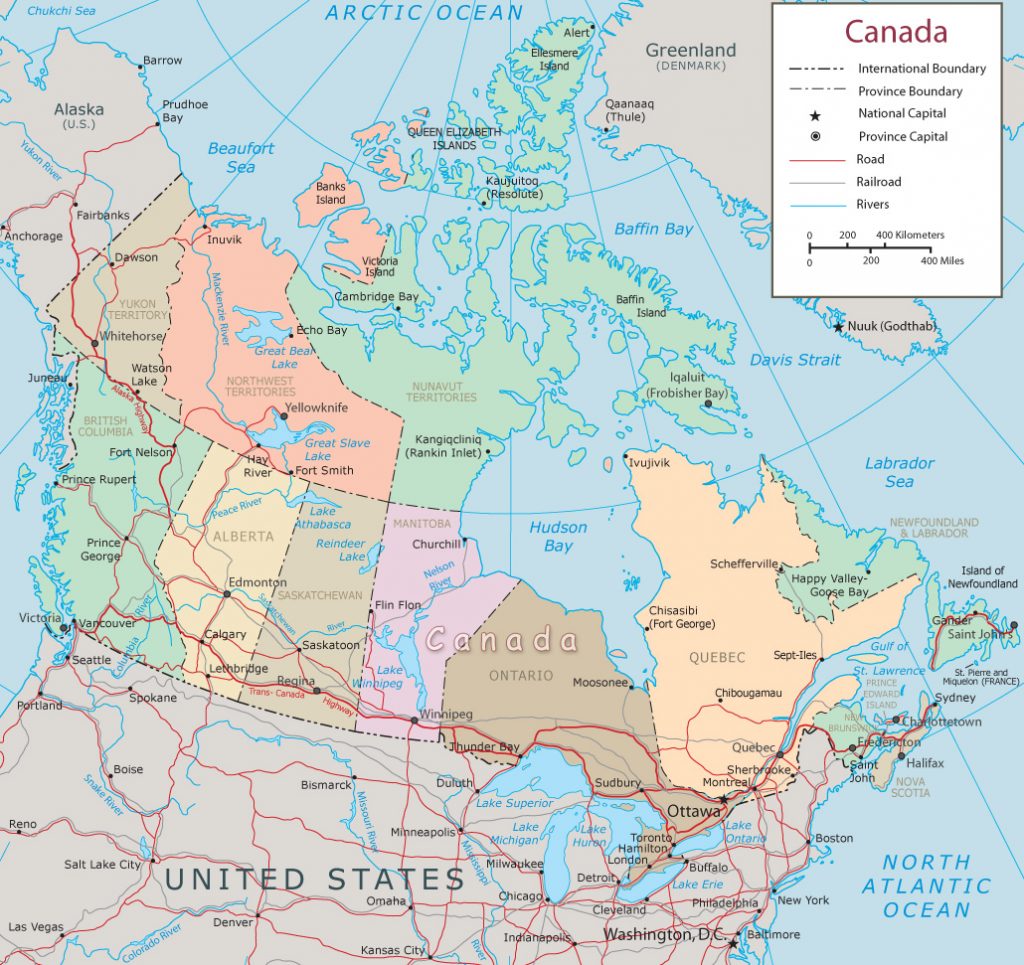 加拿大行政区域图_加拿大地图查询